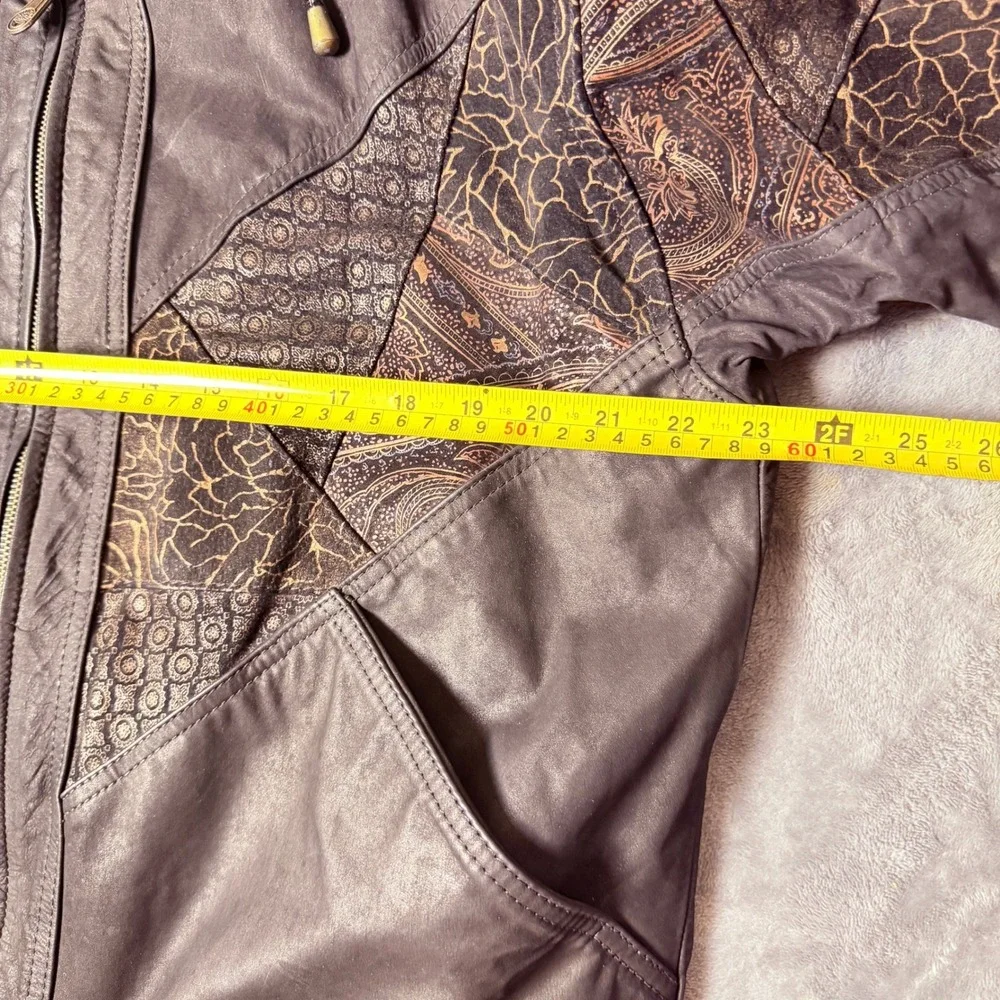 Vintage Winlit S Leather Black Bomber Jacket Gold Paisley Metallic Boho 80s 90s